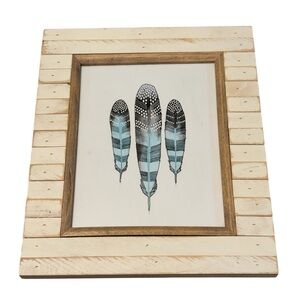 Real Wooden Frame with Feather Art 12 by 13.5 inches